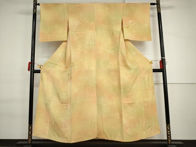 平和屋着物▽上質な小紋 単衣 地紋起こし 更紗花唐草文 暈し染め 正絹 逸品 AABI7179cs