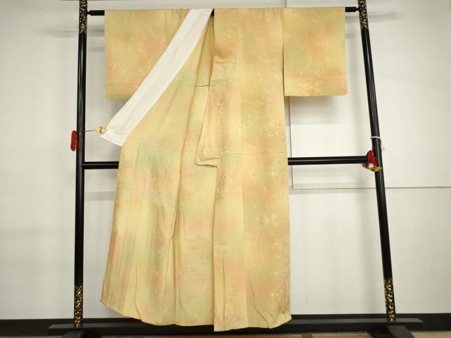 平和屋着物▽上質な小紋 単衣 地紋起こし 更紗花唐草文 暈し染め 正絹 逸品 AABI7179cs
