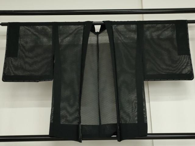 平和屋着物▽羽織 スリーシーズン 春夏秋 塵除け 黒地 正絹 逸品 未使用 AABI7182cs