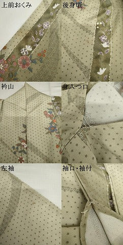 平和屋着物▽小紋 単衣 更紗花文 洗える着物 AABI7189cs