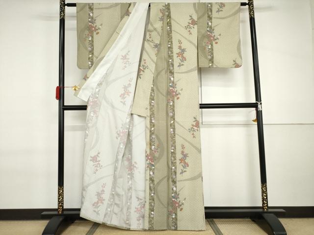 平和屋着物▽小紋 単衣 更紗花文 洗える着物 AABI7189cs
