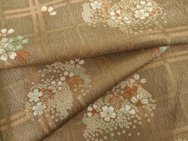 平和屋着物▽上質な小紋 単衣 鹿の子雪輪 舞桜 正絹 逸品 AABI7190cs