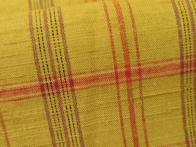 平和屋着物▽上質な紬 単衣 格子 正絹 逸品 AABI7193cs