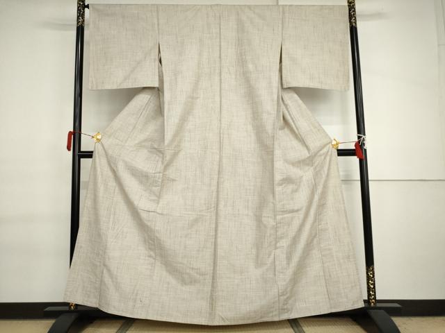 平和屋着物▽上質な紬 単衣 色無地 絹鼠色 正絹 逸品 AABI7194cs