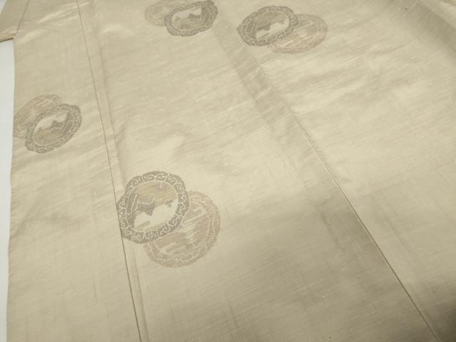 平和屋着物▽上質な紬 単衣 風景絵皿文 正絹 逸品 AABI7201cs