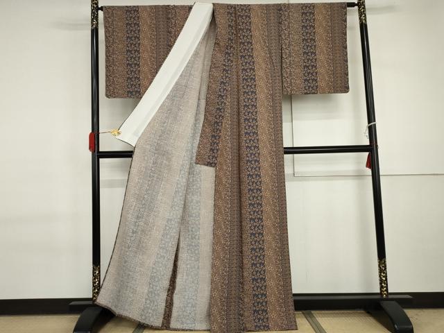 平和屋着物▽上質な紬 単衣 花唐草文 正絹 逸品 AABI7203cs