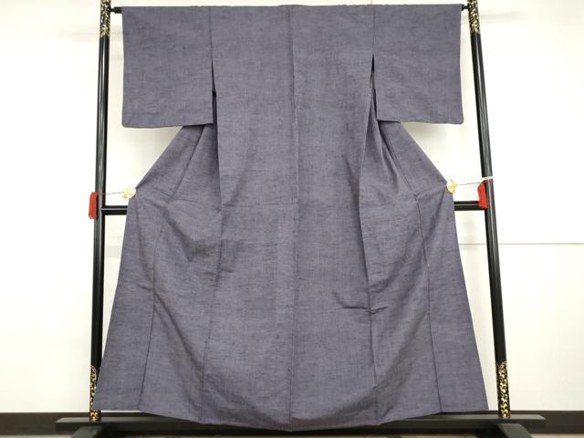 平和屋着物▽上質な紬 単衣 色無地 江戸紫色 正絹 逸品 AABI7206cs