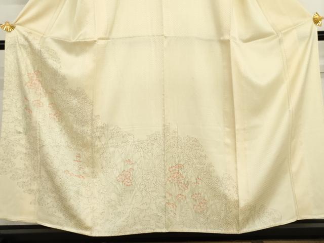 平和屋着物▽訪問着 単衣 手描き 草花文 正絹 逸品 AABI7207cs