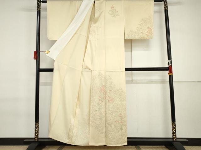 平和屋着物▽訪問着 単衣 手描き 草花文 正絹 逸品 AABI7207cs