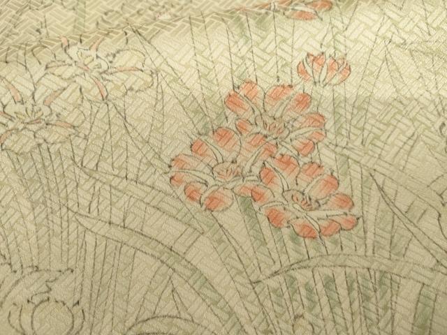 平和屋着物▽訪問着 単衣 手描き 草花文 正絹 逸品 AABI7207cs