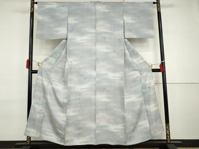 平和屋着物▽上質な小紋 単衣 地紋起こし 花唐草文 暈し染め 正絹 逸品 AABI7209cs