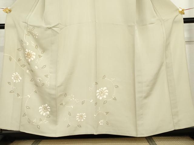 平和屋着物▽訪問着 単衣 駒刺繍 花唐草文 金彩 正絹 逸品 AABI7214cs