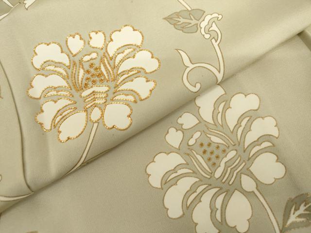 平和屋着物▽訪問着 単衣 駒刺繍 花唐草文 金彩 正絹 逸品 AABI7214cs