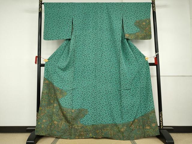 平和屋着物▽訪問着 単衣 更紗地紙花文 金彩 正絹 逸品 AABI7217cs
