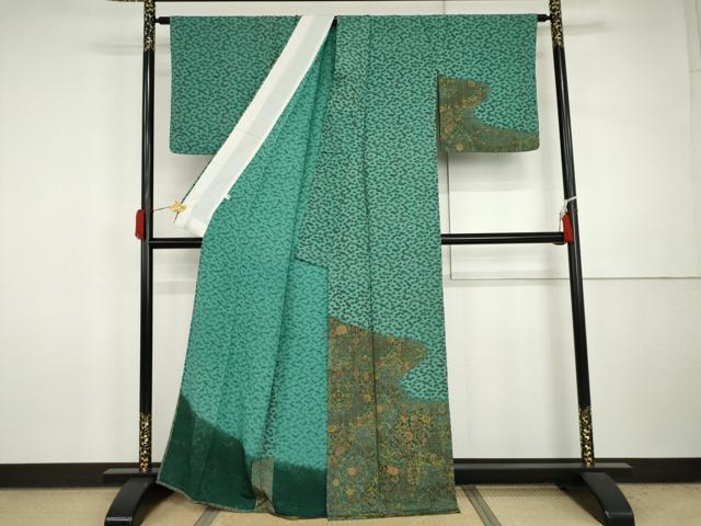 平和屋着物▽訪問着 単衣 更紗地紙花文 金彩 正絹 逸品 AABI7217cs