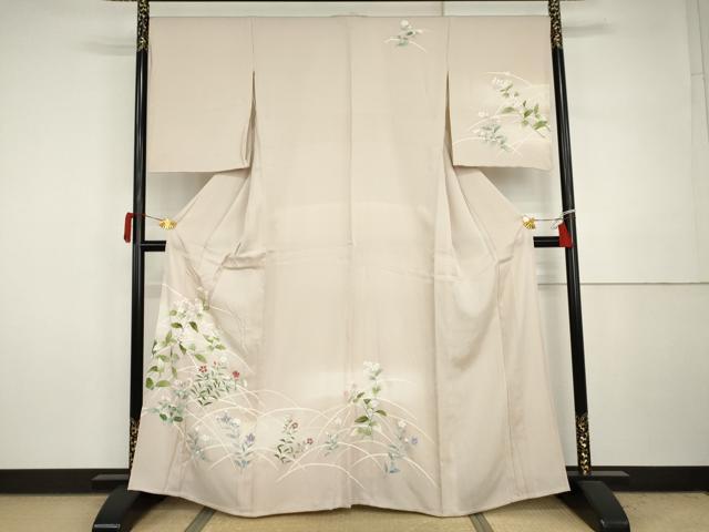 平和屋着物▽訪問着 単衣 友禅 駒刺繍 枝花文 暈し染め 銀彩 正絹 逸品 未使用 AABI7219cs