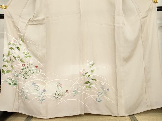 平和屋着物▽訪問着 単衣 友禅 駒刺繍 枝花文 暈し染め 銀彩 正絹 逸品 未使用 AABI7219cs