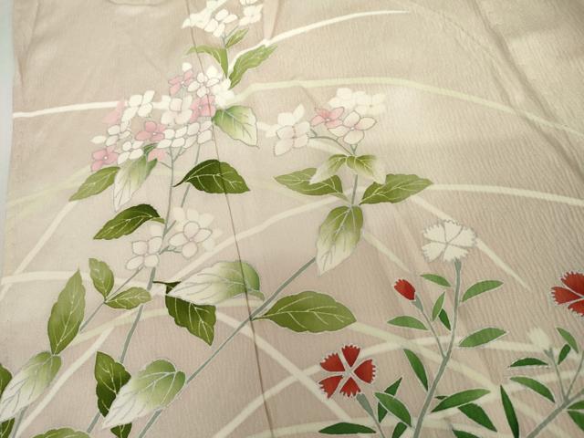 平和屋着物▽訪問着 単衣 友禅 駒刺繍 枝花文 暈し染め 銀彩 正絹 逸品 未使用 AABI7219cs