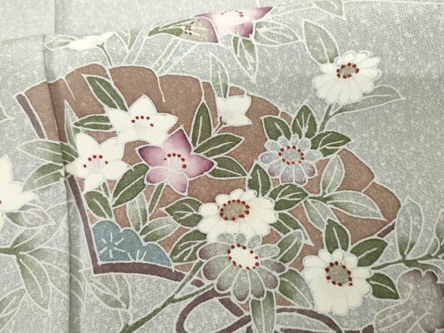 平和屋着物▽訪問着 単衣 友禅 地紙枝花文 暈し染め 正絹 逸品 AABI7222cs