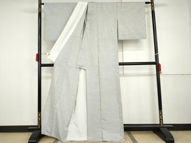 平和屋着物▽古紅花玉紬 単衣 格子 反端付き 正絹 逸品 AABI7223cs
