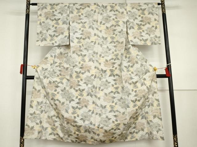平和屋着物▽上質な紬 単衣 草花文 正絹 逸品 AABI7224cs