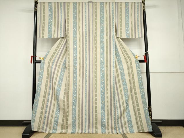 平和屋着物▽上質な小紋 単衣 更紗花間道 金彩 正絹 逸品 AABI7226cs