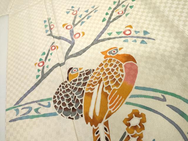 平和屋着物▽訪問着 単衣 手描き 花鳥文 金通し地 正絹 逸品 AABI7227cs