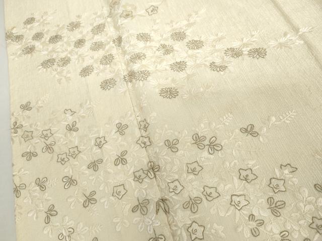 平和屋着物▽訪問着 単衣 総刺繍 枝花文 金糸 正絹 逸品 AABI7228cs