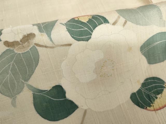 平和屋着物▽生紬 訪問着 単衣 友禅 枝花文 正絹 逸品 AABI7229cs