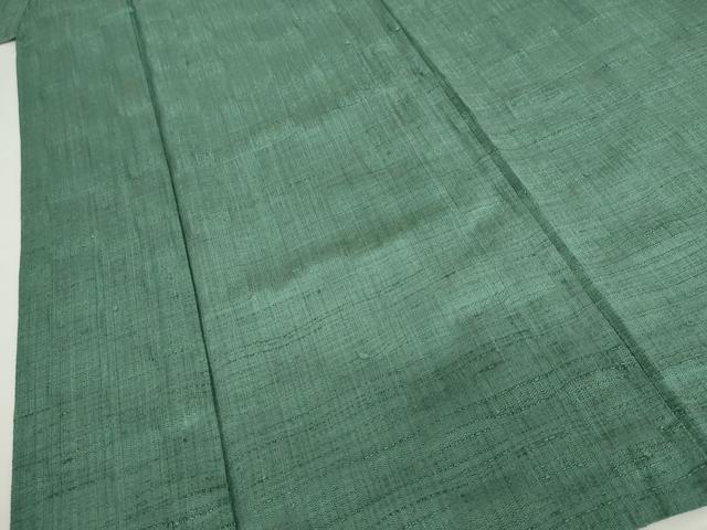 平和屋着物▽上質な紬 単衣 色無地 木賊色 正絹 逸品 AABI7234cs