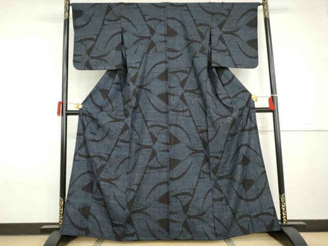 平和屋着物▽本場結城紬 重要無形文化財 単衣 100亀甲 幾何学文様 正絹 逸品 AABI7239cs