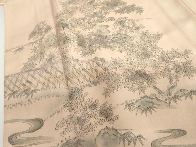 平和屋着物▽訪問着 単衣 手描き 風景草花文 暈し染め 正絹 逸品 未使用 AABI7243cs