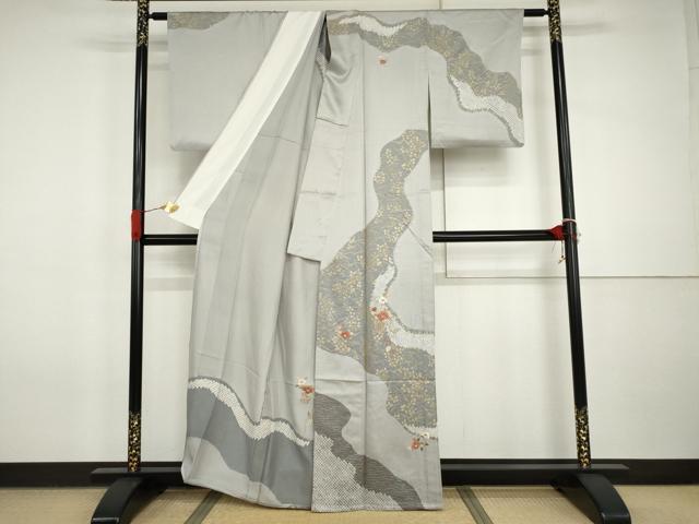 平和屋着物▽訪問着 単衣 絞り 刺繍 花篭文 金糸 金彩 正絹 逸品 AABI7244cs