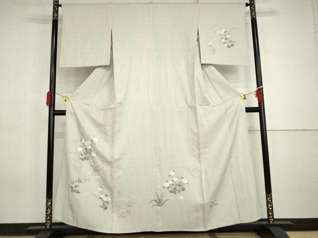 平和屋着物▽訪問着 単衣 友禅 刺繍 草花文 正絹 逸品 AABI7247cs