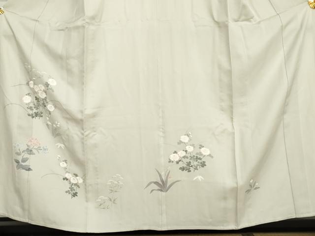 平和屋着物▽訪問着 単衣 友禅 刺繍 草花文 正絹 逸品 AABI7247cs