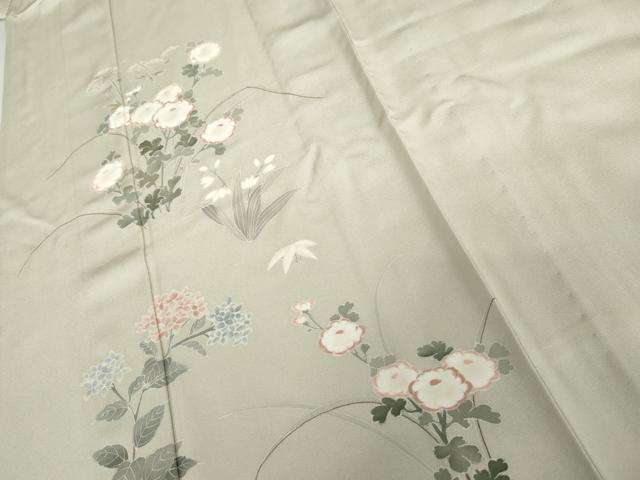 平和屋着物▽訪問着 単衣 友禅 刺繍 草花文 正絹 逸品 AABI7247cs