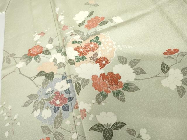平和屋着物▽訪問着 単衣 友禅 雪輪枝花文 暈し染め 正絹 逸品 AABI7251cs