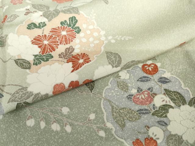 平和屋着物▽訪問着 単衣 友禅 雪輪枝花文 暈し染め 正絹 逸品 AABI7251cs