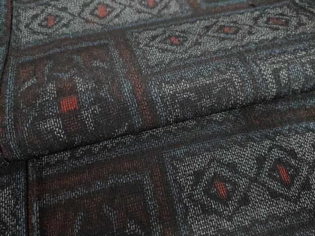 平和屋着物▽本塩沢 単衣 幾何学花文 正絹 逸品 AABI7253cs