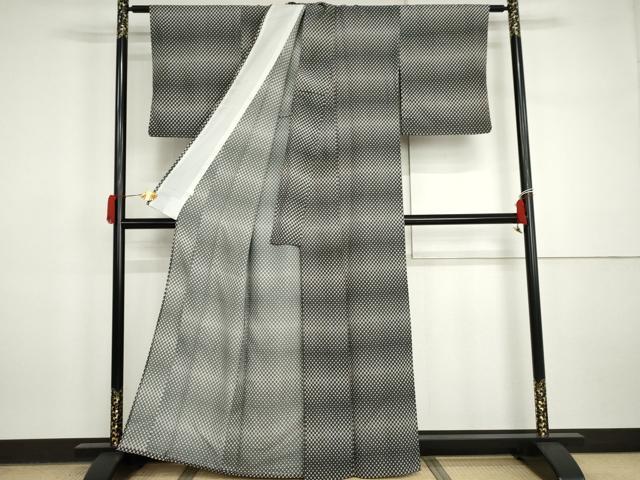 平和屋着物▽小紋 単衣 花菱文 黒地 洗える着物 AABI7254cs