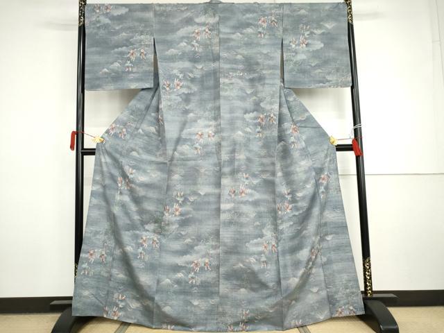 平和屋着物▽上質な紬 単衣 童子遊び 正絹 逸品 AABI7258cs