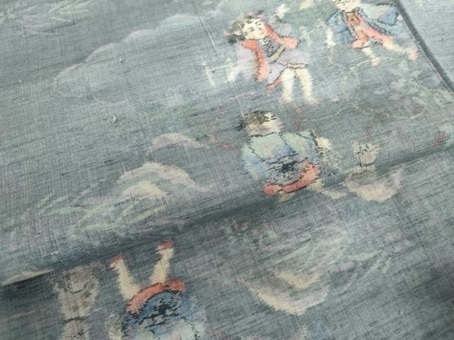平和屋着物▽上質な紬 単衣 童子遊び 正絹 逸品 AABI7258cs