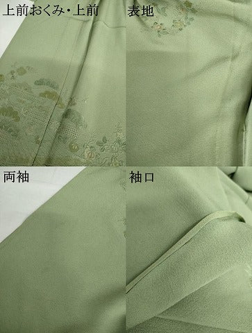 平和屋着物▽訪問着 単衣 中国三大刺繍 スワトウ刺繍 汕頭刺繍 松竹梅風景文 正絹 逸品 AABI7259cs