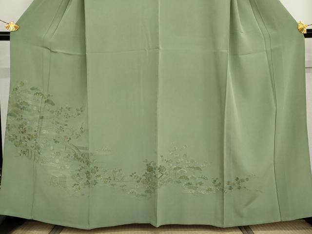 平和屋着物▽訪問着 単衣 中国三大刺繍 スワトウ刺繍 汕頭刺繍 松竹梅風景文 正絹 逸品 AABI7259cs