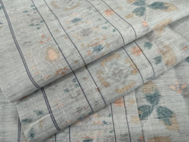 平和屋着物▽上質な紬 単衣 更紗花文 正絹 逸品 未使用 AABI7266cs