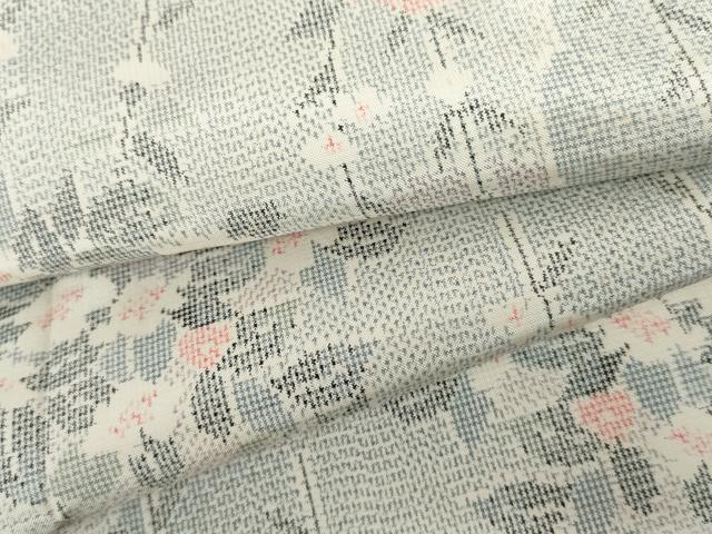 平和屋着物▽本場大島紬 単衣 白大島 枝花文 正絹 逸品 AABI7270cs