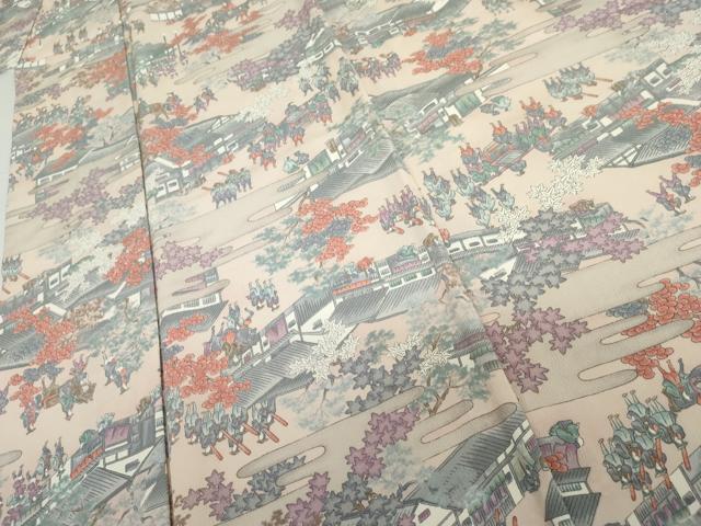平和屋着物▽上質な小紋 単衣 人物風景文 正絹 逸品 AABI7272cs