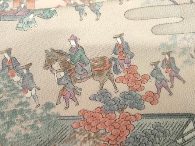 平和屋着物▽上質な小紋 単衣 人物風景文 正絹 逸品 AABI7272cs