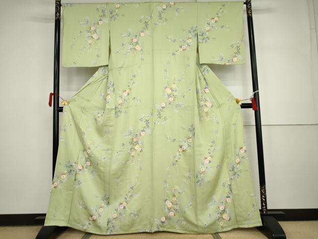 平和屋着物▽上質な小紋 単衣 枝花文 金彩 正絹 逸品 AABI7273cs