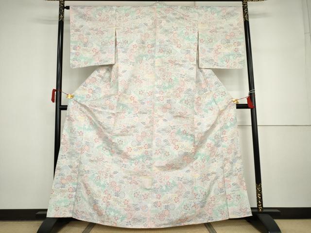 平和屋着物▽上質な紬 単衣 松竹梅文 正絹 逸品 AABI7275cs